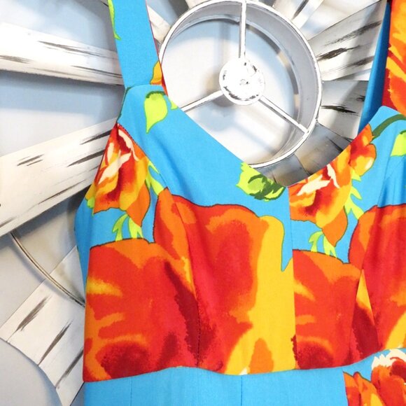 New York & Company Blue‎ Floral Midi Dress Size Small Vibrant Color Print - Picture 8 of 12